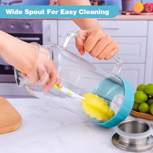 Aofmee 68oz Glass Pitcher with Lid and Handle for Fridge, Blue Silicone - color: Blue Silicone