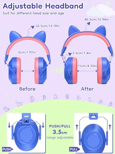 Dr.meter Kids Ear Protection Ear Muffs for Noise Reduction Cute Cat Ear - color: Cat Dark Blue