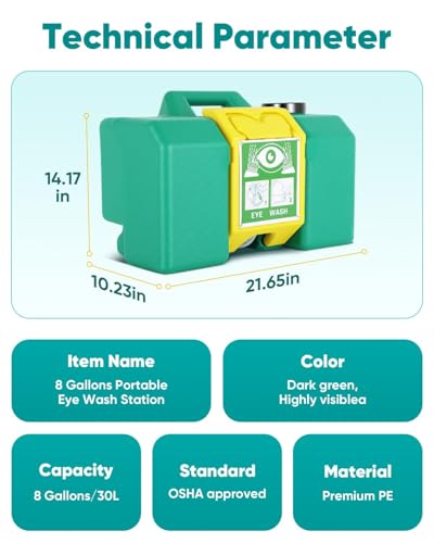 Portable Eyewash Station 8 Gallon, OSHA Approved Eye Wash Station for Wall, Gravity Fed Emergency Eye Wash Station with 15 Minute Flush, Portable Eye Wash Station for Construction Site Lab Garage