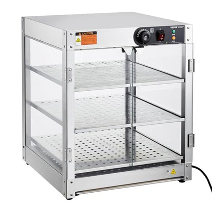 VEVOR 3-Tier Commercial Food Warmer Display, 800W Food Display Warmer with Light to Enhance Food Display, 86℉~185℉ Temperature Control, 90L Large Capacity for Hamburger, Pizza, Bread, Fried Chicken - size: 3-Tier-95Qt