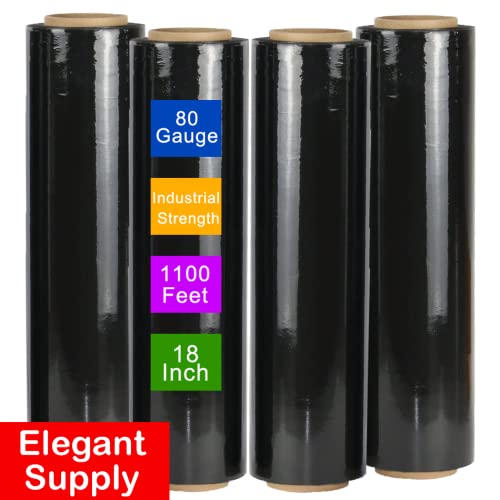 4 Roll 18" x 1100 feet Stretch Film-Wrap 80 Gauge Industrial Strength Stretch 20 Microns Durable for Moving Packing Packaging Heavy Duty Warehouse Shrink Film (Black) - color: Black, size: 4 PACK