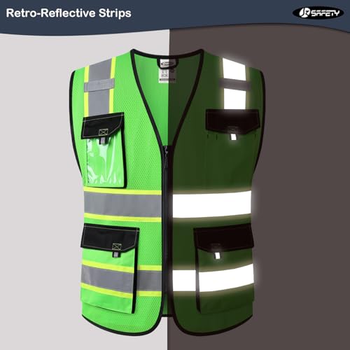 JKSafety Safety Vest for Men Women Hi Vis Reflective Vest JK220 Green S - color: Green, size: Small