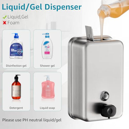 modunful Commercial Wall Mount Soap Dispenser - 2 Pack Stainless Steel - size: Vertical 38.8oz *2