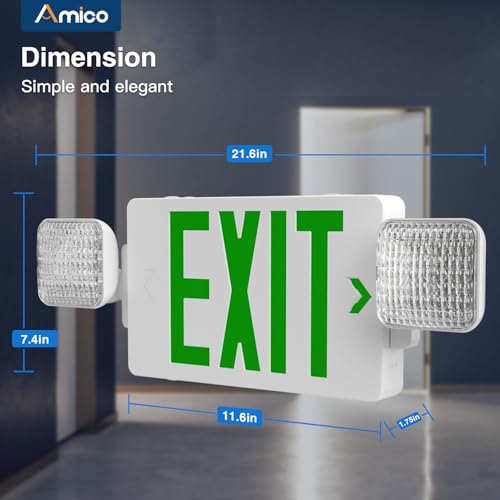 Amico 4 Pack Commercial Green Double-Sided Exit Sign with Large LED Light - color: Green