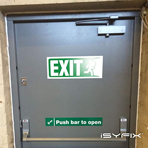 iSYFIX Exit Signs Stickers, 10x4 Inch, 3 Pack, White & Green - color: White & Green