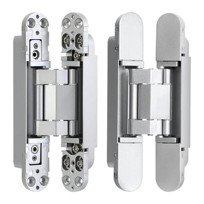 Hidden Door Hinges, 2 Pack 7 inch 3-Way Adjustable 180° Zinc Alloy Hinge - color: Silver, size: 7 Inch