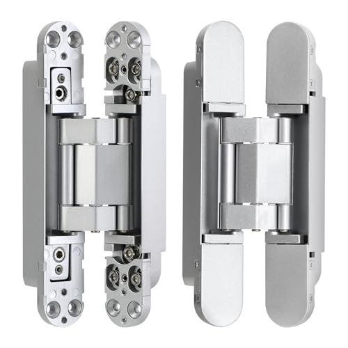 Hidden Door Hinges, 2 Pack 7 inch 3-Way Adjustable 180° Zinc Alloy Hinge - color: Silver, size: 7 Inch