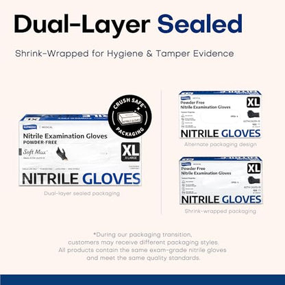 Supmedic Soft Max® Nitrile Exam Gloves, Powder-Free, Black, 100 Count - color: X-large (Black)