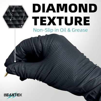 BEASTEK Nitrile Disposable Gloves, 8Mil Latex & Powder Free Chemical Resistant Heavy Duty Food Safe Diamond Glove Black 50Pcs - color: Medium (Black)