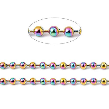 Craftdady 32 Feet Stainless Stee Ball Bead Chains 3mm Multicolor Beaded Chains Soldered with Spool for Bracelet Necklace Earring Jewelry Making - color: Colorful, 3mm