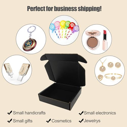 4x4x1 Shipping Box 50 Pack, Black Mailing Boxes for Small Business Gift Boxes with Lids Flat Corrugated Cardboard Box Cute Cheap Packaging Mini Jewelry Literature Mailer - size: 4"x4"x1", style: 50 Pack - Black