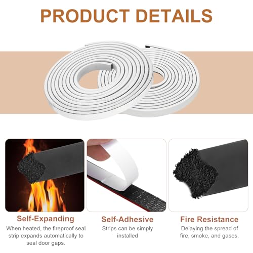 Smoke Fire Seal Strip 9.8Ft 12mm/0.47" Wx 5mm/0.2" T White - color: White, size: 9.8FT x 12mm / 0.47" W x 5mm / 0.2" T