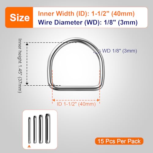 BEYOURD Metal D Rings, Heavy Duty 304 Stainless Steel Welded Dee Rings - color: Id 40mm, size: WD 4mm