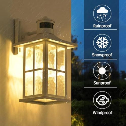 2 Pack Motion Sensor Porch Lights White Dusk to Dawn Outdoor Wall Lantern - color: White 2-Pack
