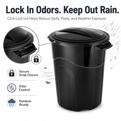 32 Gallon Outdoor Trash Can with Locking Lid, Plastic Garbage Bin - size: 32-Gallon Round