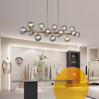 Globe Gold Chandelier Smoke Grey Linear Rectangle Modern Chandeliers Glass Pendant Light Fixture Adjustable for Dining Living Room Kitchen Island 55" - color: Grey-55n