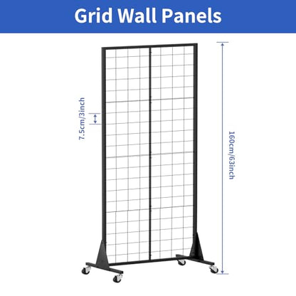 Gridwall Panel Display Stand, 2'x5.5' Heavy Duty Floor Standing Rack with Detachable Girdwall, Movable Silent Wheel, Easy to Transport, Ideal for Retail & Craft Fairs - color: 1