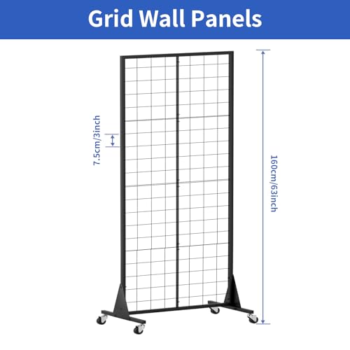 Gridwall Panel Display Stand, 2'x5.5' Heavy Duty Floor Standing Rack with Detachable Girdwall, Movable Silent Wheel, Easy to Transport, Ideal for Retail & Craft Fairs - color: 1