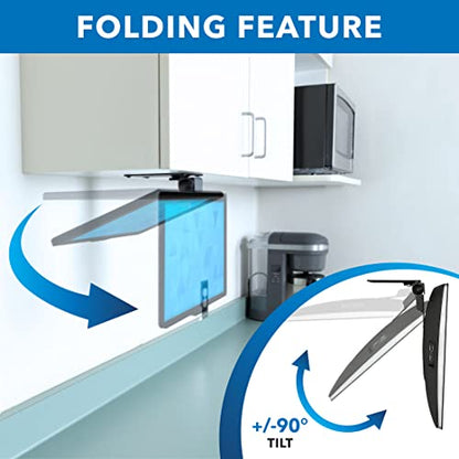 Mount-It! Compact Folding Ceiling TV Mount | Flip Down and Under Cabinet TV Bracket for Small Screens Up to 24 Inches | 90° Tilt and 360° Swivel | VESA 50x50, 75x75, 100x100 | Max 18 lbs