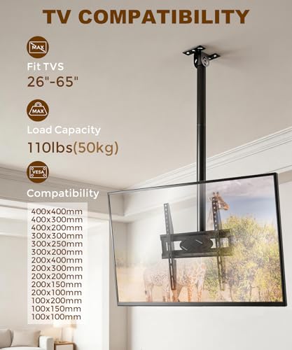 39” Ceiling TV Mount for 26-65 Inch TVs, Heavy Duty Hanging Mount