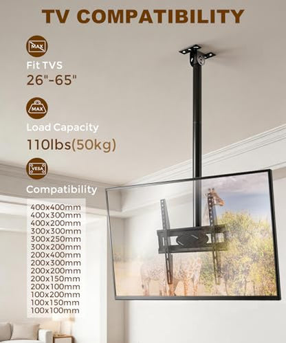 39” Ceiling TV Mount for 26-65 Inch TVs, Heavy Duty Hanging Mount