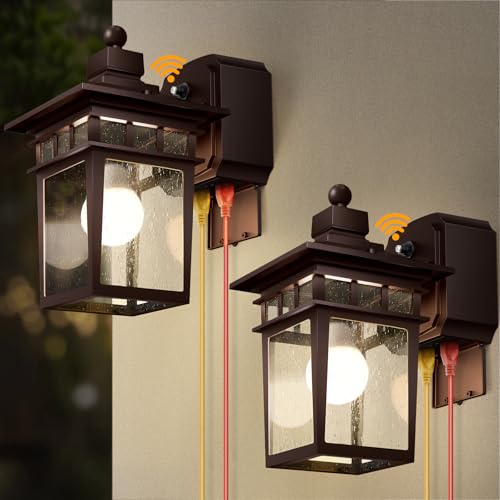 Outdoor Light with GFCI Outlet, 2 Pack Dusk to Dawn Porch Lights - color: Bronze, size: 2-Pack-Dusk to Dawn