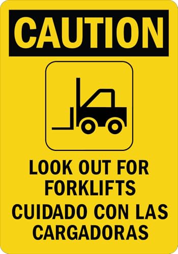 StickerJet OSHA Bilingual Caution/Cuidado Sign Look out For Forklifts, Con Las Cargadoras (with Graphic) Stickers – Self Adhesive Vinyl 5-Pack, Sign for Warehouse and Industrial (3.5" x 5") - color: Caution / Cuidado : Look out For Forklifts, size: 3.5" x