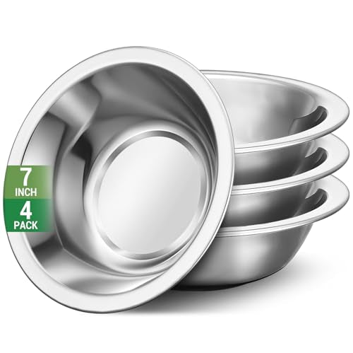 304(18/8) Stainless Steel Mixing Bowls for Kitchen, 4 Pack 7" 21.22 fl.oz Metal Mixing Bowls Set Stackable for Baking Serving Cooking Food Prep Storage Dishwasher Safe Lightweight - size: 7"
