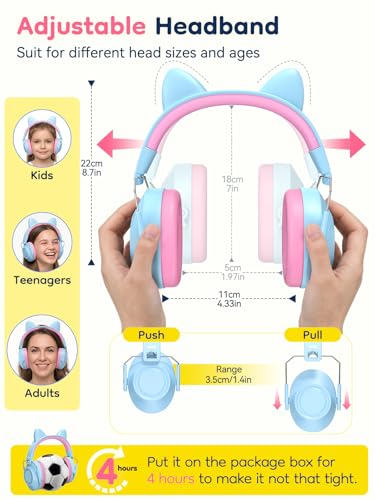 Dr.meter Cat Ear Cancelling Headphones for Kids Ear Pritection EM200 - color: Cat Blue Pink