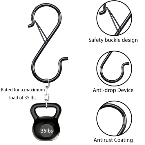 3.5in Heavy Duty S Hooks for Hanging, Safety Buckle Metal Hooks, 18 Pack - size: 18PCS