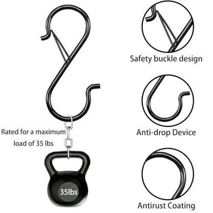 3.5in Heavy Duty S Hooks for Hanging, Safety Buckle Metal Hooks, 18 Pack - size: 18PCS