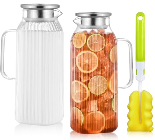 Aofmee 68oz Glass Pitcher with Lid and Handle for Fridge, Clear Striped - color: Clear Striped