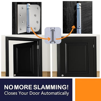 A1 ProGuard - Self Closing Spring Loaded Hinges, 4 Inch, Adjustable Tension for Garage, Front, Back Door,Door Closer Hinge, Left/Right Hand, 5/8'' Radius and Square Corners, Brushed Nickel, 3 Pack - size: 4.0 Inch (3 Pack)