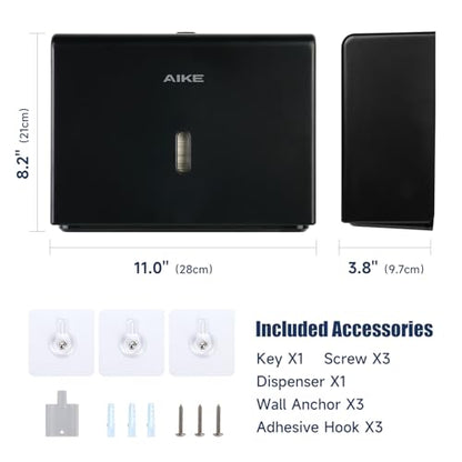 AIKE 200-Sheet Multifold Paper Towel Dispenser,No-Drill Wall Mount,Black - color: Black