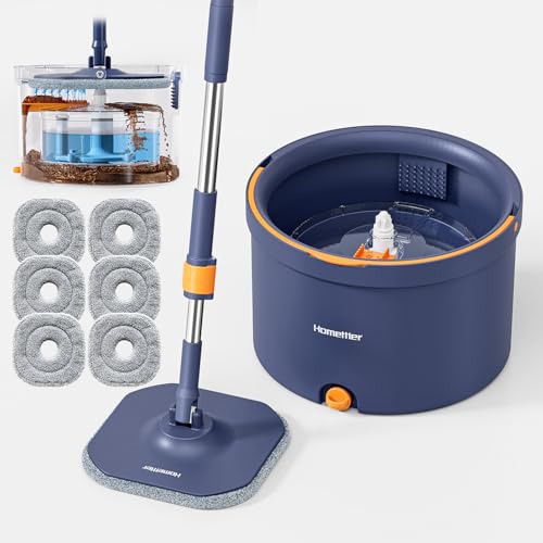 HoMettler Spin Mop and Bucket Set, Mop Bucket with Separate Dirty Water System, Deep-Cleaning Mops for Floors/Wall, Versatile Mops with 6 Microfiber Mop Pads - size: Spin Mop Set with 6 Pads