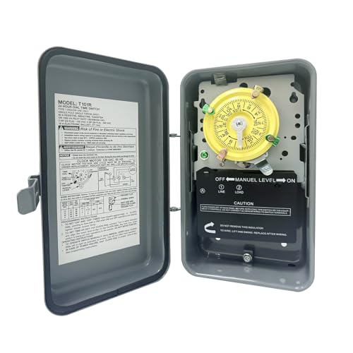 T101R Mechanical Timer Switch, 120 VAC 40 Amp,Pool Pump Switch, 24 Hour 12 ON/Off for Pump, Heavy Duty Pool Timers Outdoor, Timer for Pump Lights HVAC Systems, Not for T104 Series, 5 Years Warranty - style: T101R