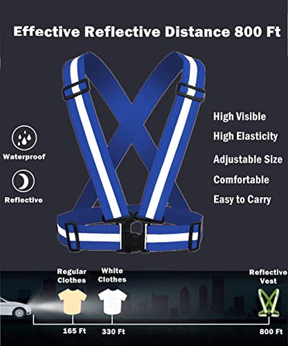 Reflective Strap Safety Vest Gear - 2-10 Pack Adjustable High Visible Reflective Running Gear for Women Men Night - color: Blue x10