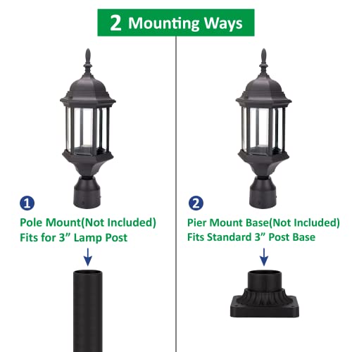 LIT-PaTH Outdoor Post Light, Rustproof Aluminum Pole Lamp, Black - color: Black Finish, size: 1-pack