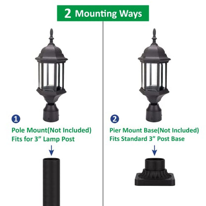 LIT-PaTH Outdoor Post Light, Rustproof Aluminum Pole Lamp, Black - color: Black Finish, size: 1-pack