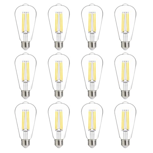 FLSNT 100W Equivalent LED Edison Bulbs, ST19/ST58 Dimmable LED Light Bulbs for Kitchen, Dining Room, High Brightness with 1000LM, 5000K Daylight, 8W, E26 Base, 12 Pack - color: 100w 5000k Dayghlit, size: 12 Count (Pack of 1)