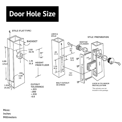 elox Swinging Narrow Stile Aluminum Door Mortise Deadbolt Lock, Swinging Deadbolt, 1-1/8" Backset, w/Aluminum & Bronze Duronodic Finish faceplate, Without Cylinder and Without Keys - color: Silver