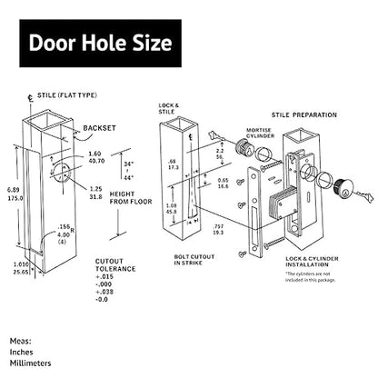 elox Swinging Narrow Stile Aluminum Door Mortise Deadbolt Lock, Swinging Deadbolt, 1-1/8" Backset, w/Aluminum & Bronze Duronodic Finish faceplate, Without Cylinder and Without Keys - color: Silver