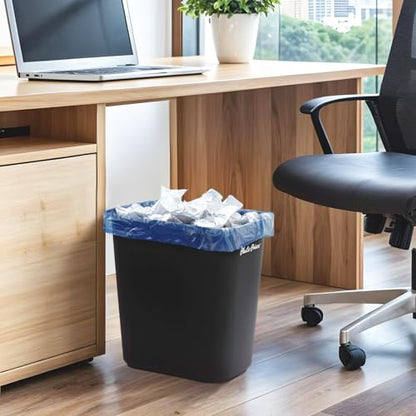 PLASTIC PRINCE 28 Quart Trash Can, Black and Blue Plastic Rectangular 7 Gallon Wastebasket for Kitchen Bathroom Office, 28 qt Garbage Can Fits Under Desk Cabinet Sink, Set of 2 - color: Black and Blue