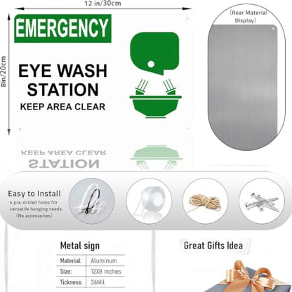 Emergency Eye Wash Station Metal Sign 8 x 12 Inch