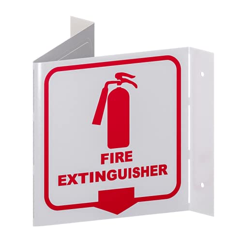 Stay Safe with our OSHA Compliant Folded Projecting Fire Extinguisher Sign - 5"x7", 1mm Aluminum, Essential Workplace Safety Warning - color: Fire Extinguisher