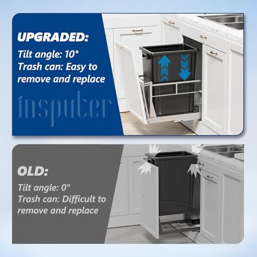 Insputer 10 Gal Pull Out Trash Can Under Cabinet with Tiltable 10° - color: Silver, size: Single-10Gal