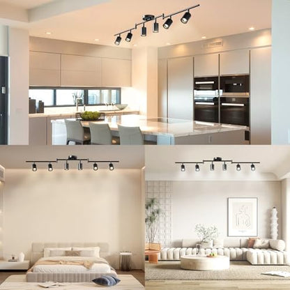 LED 6 Light Track Lighting Kit, 48" Black 6 Way Ceiling Spotlights Fixture, 3 CCT Adjustable, with Flexibly Rotatable Light Heads for Kitchen, Living Room, Bedroom, Includes 6 x GU10 Bulb - color: Black, size: 6