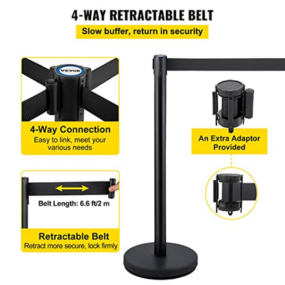 6PCS Stanchion Queue Post, Black 6.5ft Retractable Belt 36In Height, Stanchion Posts Queue Pole for Crowd Control Barriers