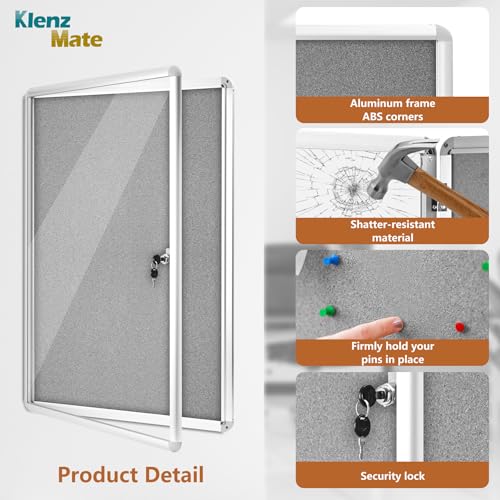 36"x24" Enclosed Bulletin Board Tamper-Proof Dispaly Case, Grey Fabric - color: Silver Frame / Grey Felt, size: 36" x 24"
