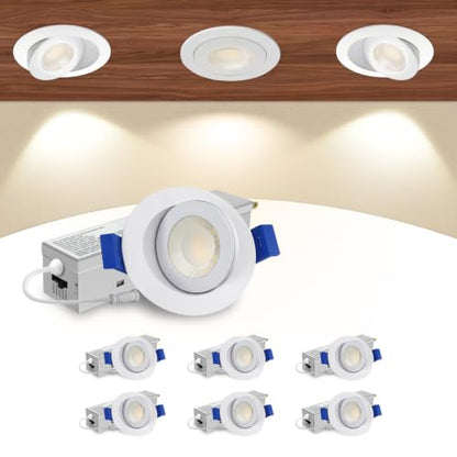 Aosclex 6 Pack 2 Inch Adjustable Gimbal 5CCT Recessed LED Light 5W 550LM - color: White-2inch, size: 6 Pack